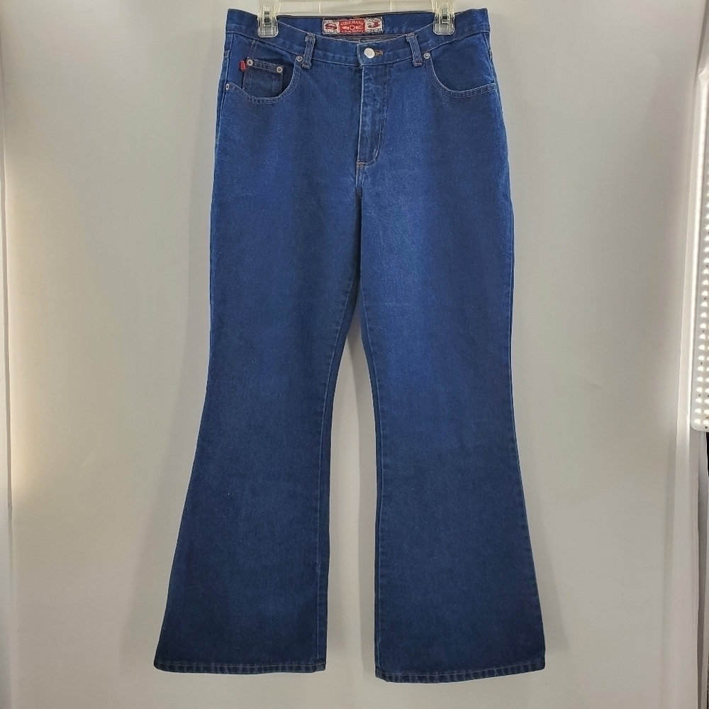 Vintage Steel dark wash cotton flare high rise jeans 31